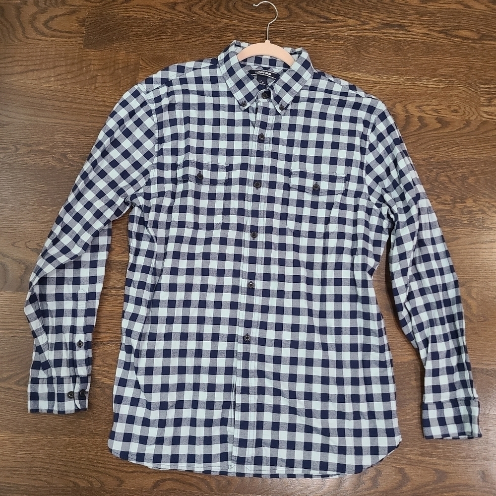 Lands 'End Men's Blue and White Checkered Shirt Sz.L 16-16,5